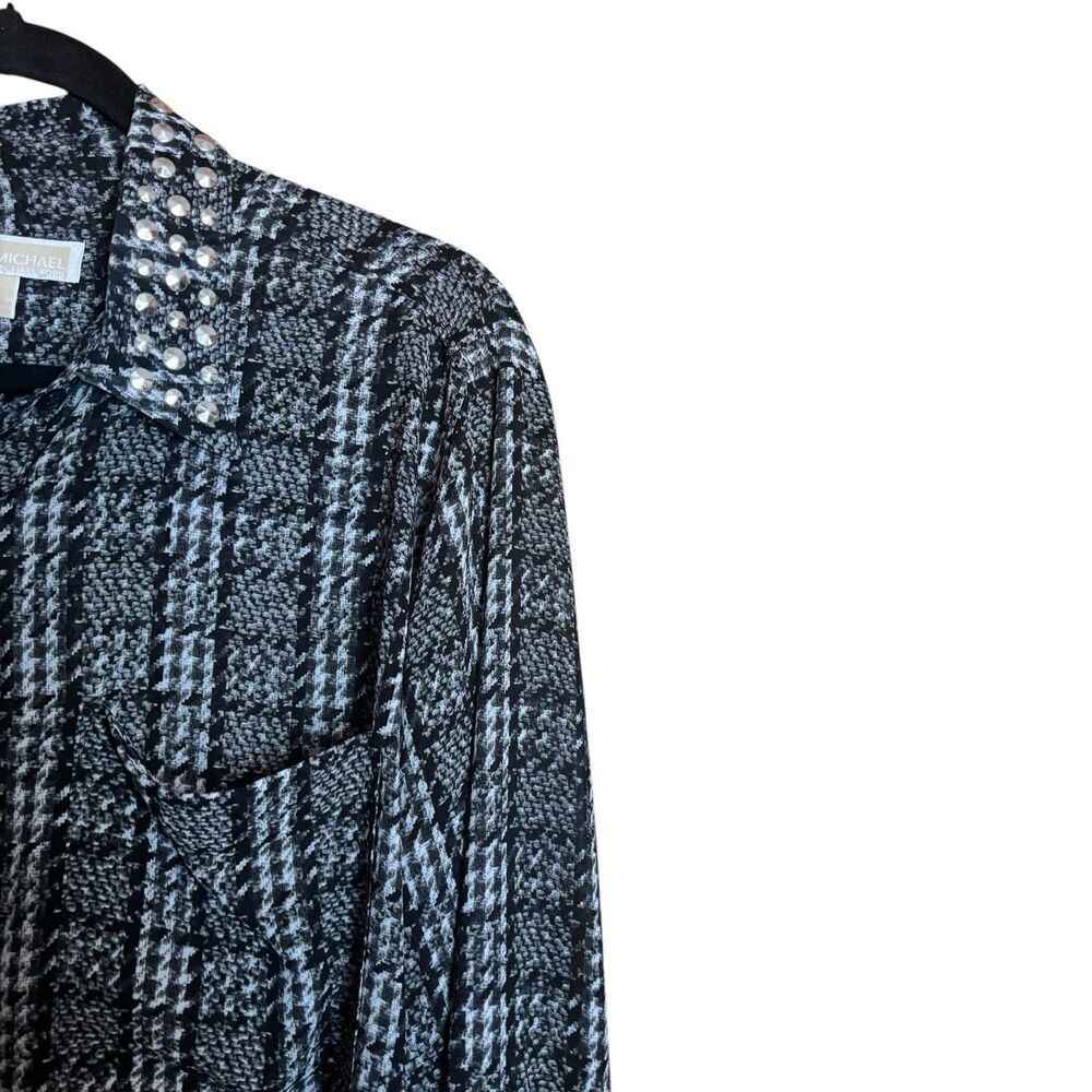 Michael Kors Top Women 2X Multicolor Houndstooth Button Up Shirt Collared Blouse - Picture 3 of 9